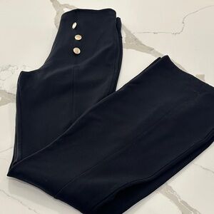 Elegant Black Boot Cut Pants with Gold Buttons